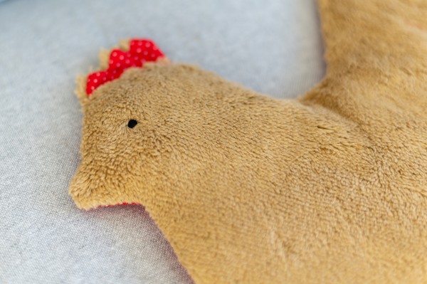 Värmedjur för barn, hönset Aenne av ekologiskt teddytyg, med druvkärnorfyllning
